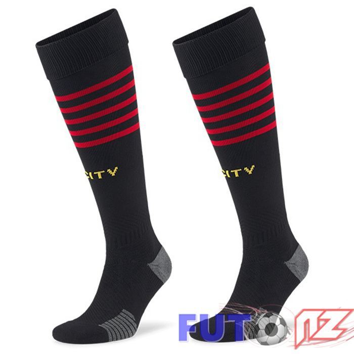 Calcetines De Futbol Manchester City Segunda Rojo Negro 2022/2023
