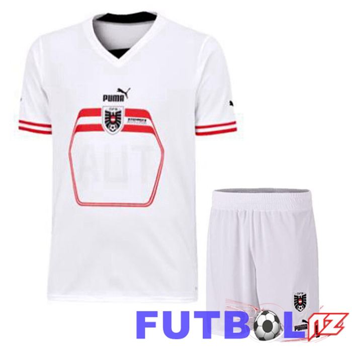Camisetas De Futbol Austria Niño Segunda Blanco 22/23 Camisetas De Futbol Austria Niño Segunda Blanco 22/23