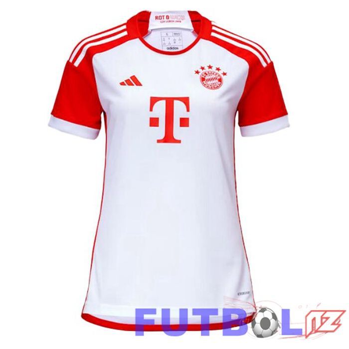 Camisetas De Futbol Bayern Munich Mujer Primera Blanco Rojo 2023/2024
