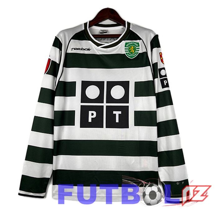 Camisetas De Futbol Sporting CP Retro Primera Manga Larga Verde 2001-2003