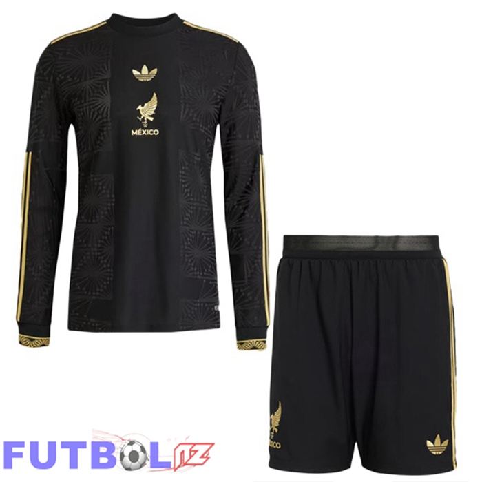Camiseta Nacional México Ninos Manga Larga Negro Amarillo 2025/2026