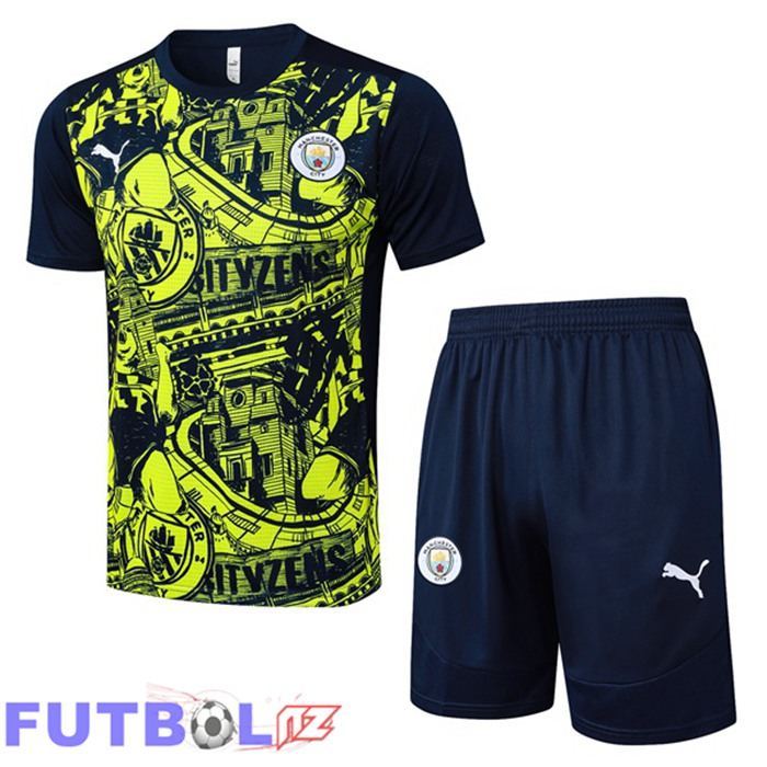 Camiseta Entrenamiento Manchester City + Cortos Azul Real Amarillo 2025/2026