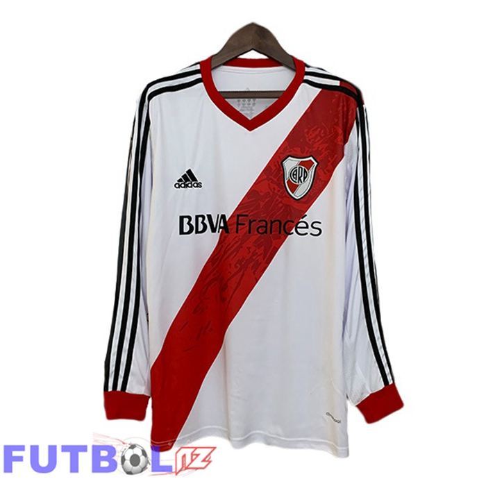 Camisetas De Futbol River Plate Retro Primera Manga Larga Blanco Rojo 2013-2014