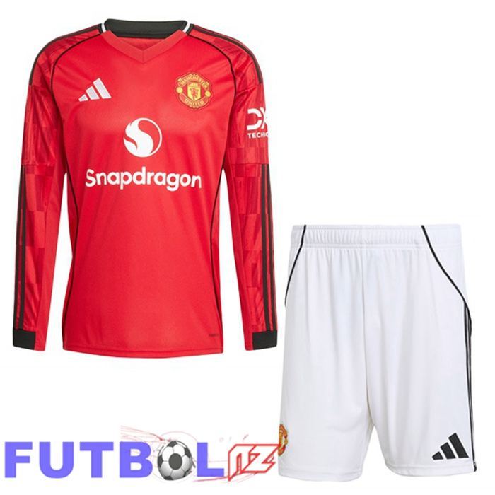 Camisetas De Futbol Manchester United Ninos Primera Manga Larga Rojo 2025/2026
