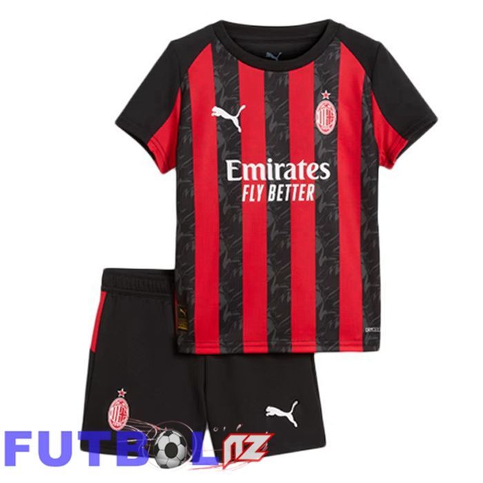 Camisetas De Futbol AC Milan Ninos Primera Rojo Negro 2025/2026