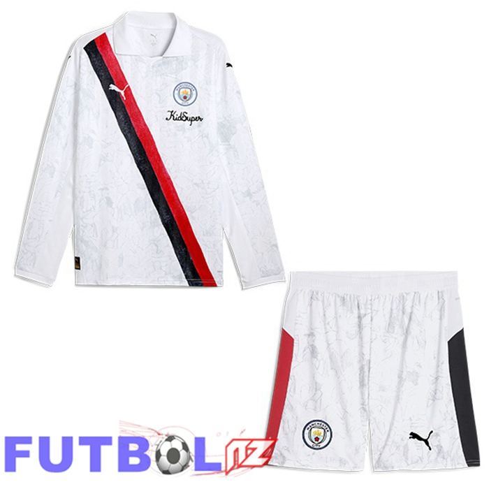 Camisetas De Futbol Manchester City Club World Cup Ninos Primera Manga Larga Blanco 2025/2026