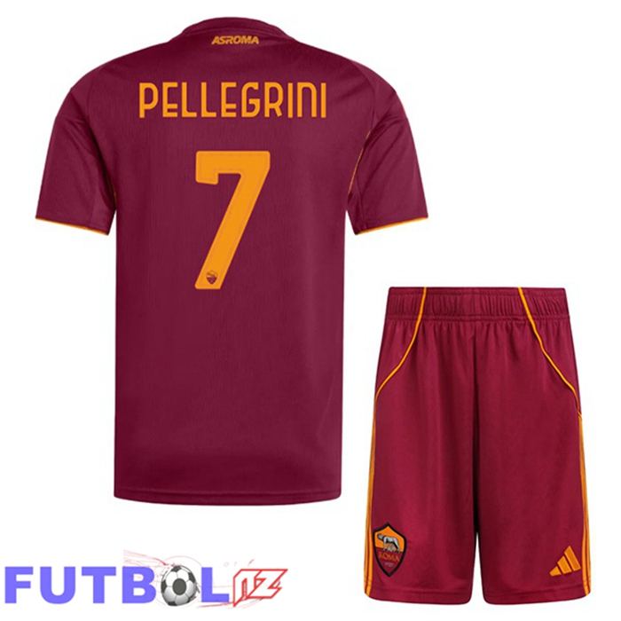 Camisetas De Futbol AS Roma (PELLEGRINI 7) Ninos Primera Rojo 2025/2026