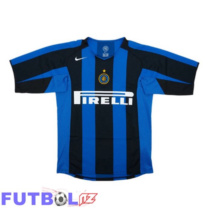 Camisetas De Futbol Inter Milan Retro Primera Manga Larga Negro Azul 2004-2005