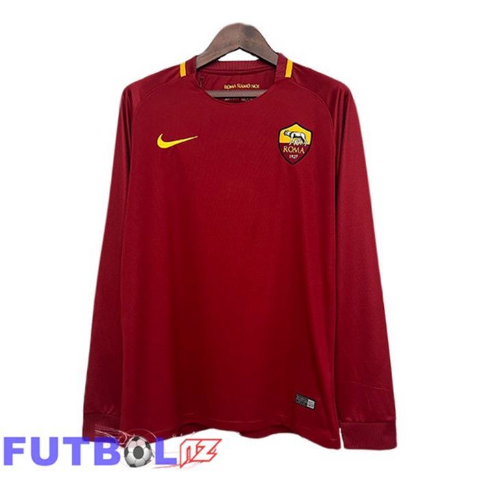 Camisetas De Futbol AS Roma Retro Primera Manga Larga Rojo 2017-2018