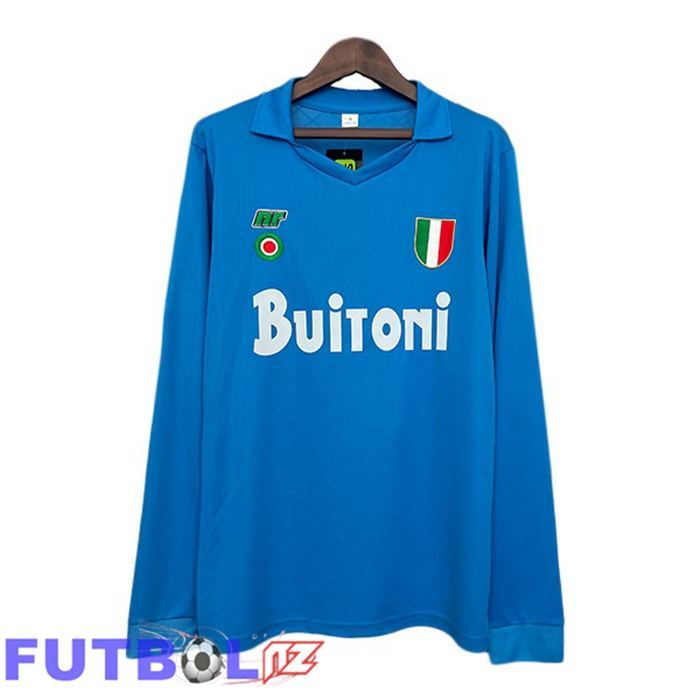 Camisetas De Futbol SSC Napoli Retro Primera Manga Larga Azul 1987-1988