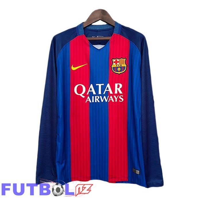 Camisetas De Futbol FC Barcelona Retro Primera Manga Larga Rojo Azul 2014-2015