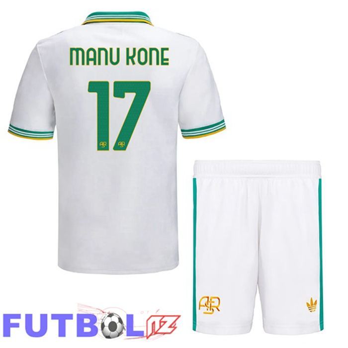 Camisetas De Futbol AS Roma (MANU KONE 17) Ninos Tercera Blanco 2025/2026