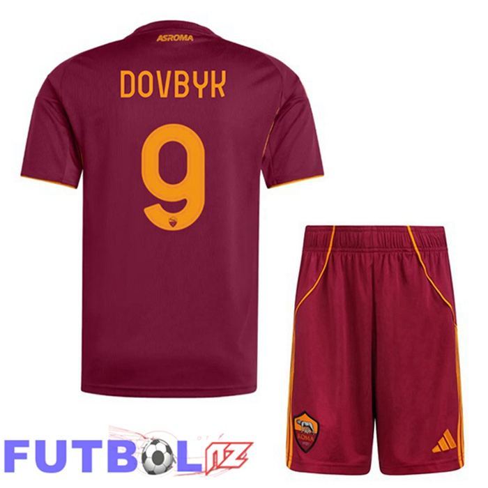 Camisetas De Futbol AS Roma (DOVBYK 9) Ninos Primera Rojo 2025/2026