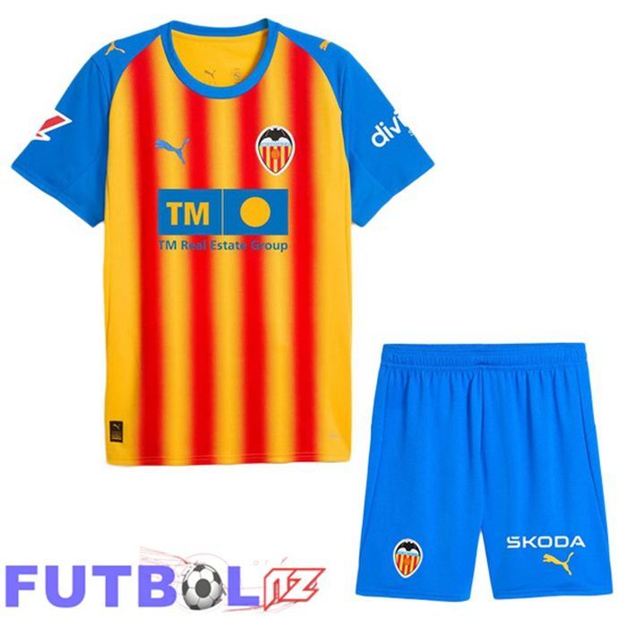 Camisetas De Futbol Valencia CF Ninos Tercera Amarillo Rojo 2025/2026