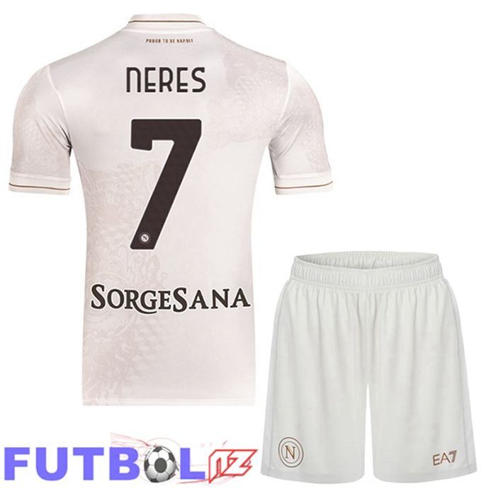 Camisetas De Futbol SSC Napoli (David Neres 7) Ninos Segunda Blanco 2025/2026