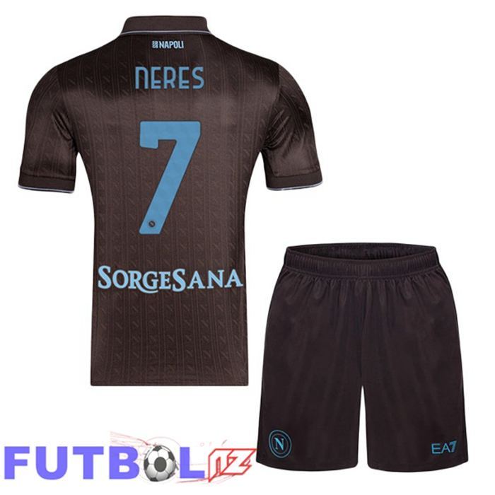 Camisetas De Futbol SSC Napoli (David Neres 7) Ninos Tercera Marrón 2025/2026