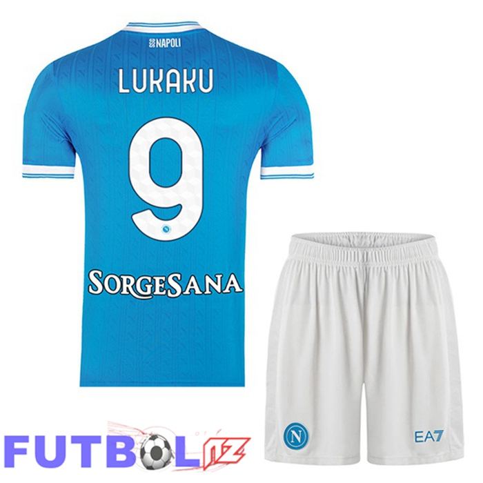 Camisetas De Futbol SSC Napoli (Romelu Lukaku 9) Ninos Primera Azul 2025/2026
