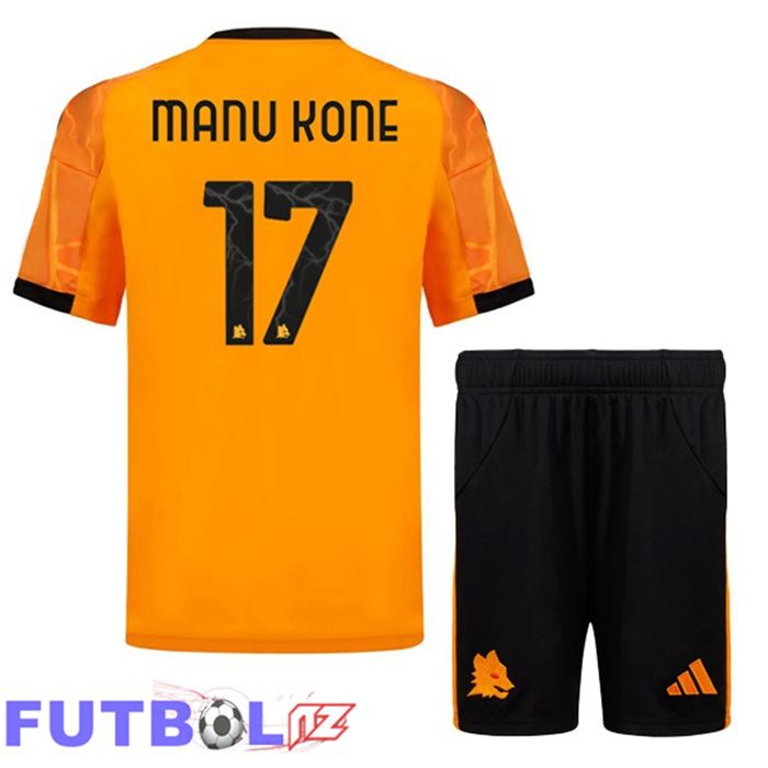Camisetas De Futbol AS Roma (MANU KONE 17) Ninos Segunda Amarillo 2025/2026