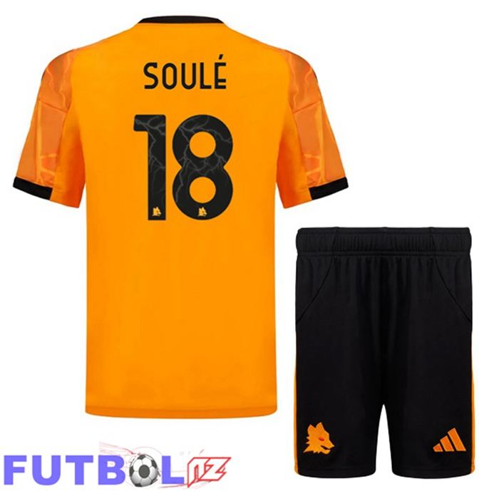 Camisetas De Futbol AS Roma (SOULÉ 18) Ninos Segunda Amarillo 2025/2026