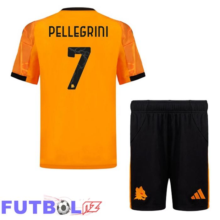 Camisetas De Futbol AS Roma (PELLEGRINI 7) Ninos Segunda Amarillo 2025/2026