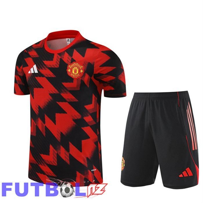Camiseta Entrenamiento Manchester United + Cortos Negro Rojo 2025/2026