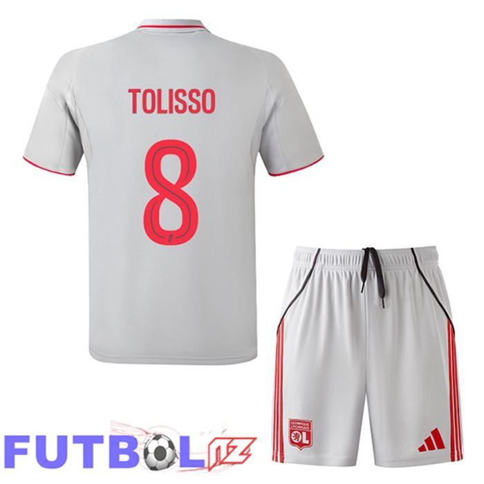 Camisetas De Futbol lyon OL (TOLISSO 8) Ninos Tercera Gris 2025/2026