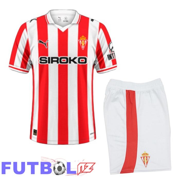 Camisetas De Futbol Sporting Gijon Ninos Primera Rojo Blanco 2025/2026