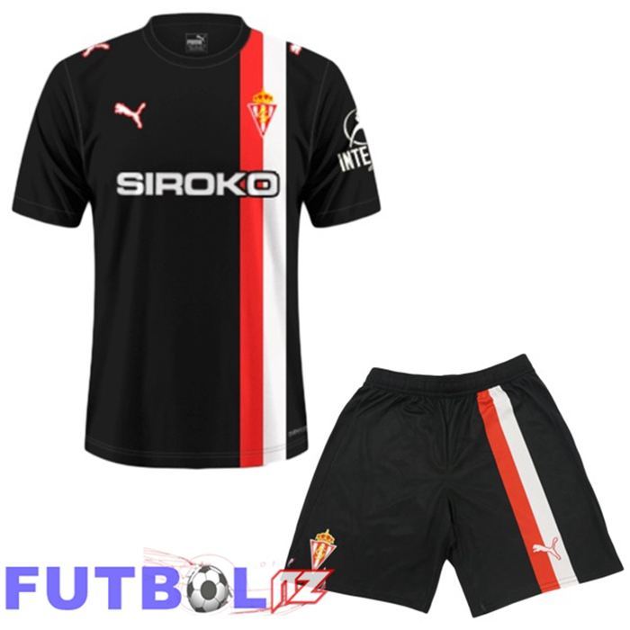 Camisetas De Futbol Sporting Gijon Ninos Segunda Negro 2025/2026