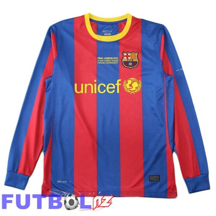 Camisetas De Futbol FC Barcelona Retro Primera Manga Larga Azul Rojo 2010-2011