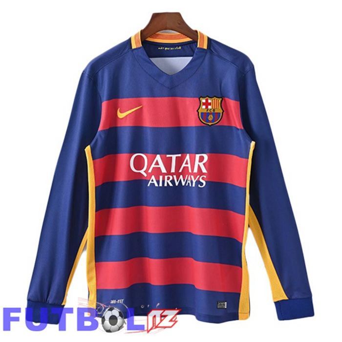 Camisetas De Futbol FC Barcelona Retro Primera Manga Larga Azul Rojo 2015-2016