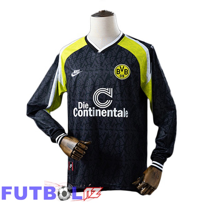 Camisetas De Futbol Dortmund BVB Retro Segunda Manga Larga Negro 1995-1996