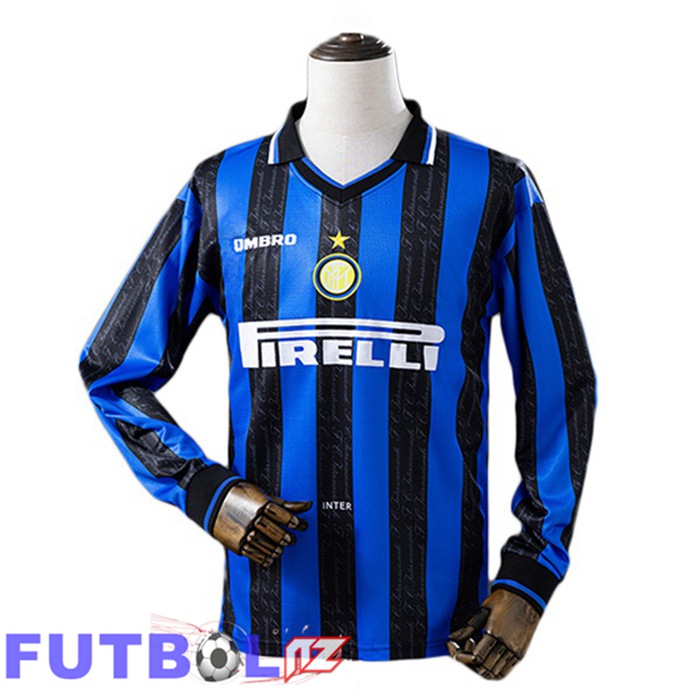 Camisetas De Futbol Inter Milan Retro Primera Manga Larga Azul 1997-1998