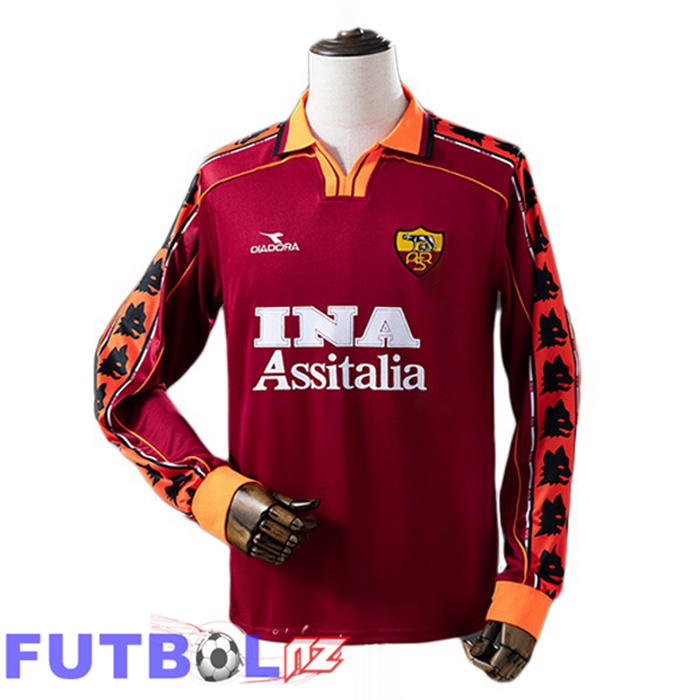 Camisetas De Futbol AS Roma Retro Primera Manga Larga Rojo 1998-1999