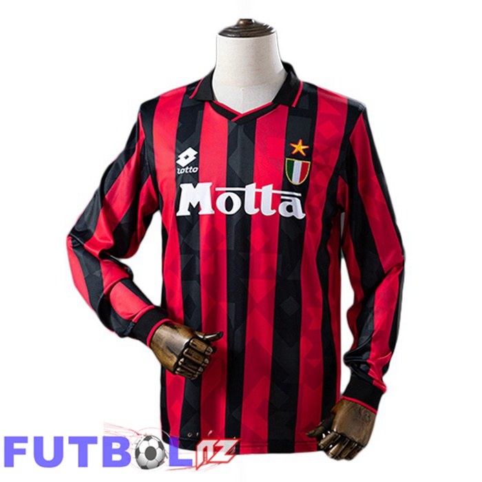 Camisetas De Futbol AC Milan Retro Primera Manga Larga Rojo Negro 1993-1994