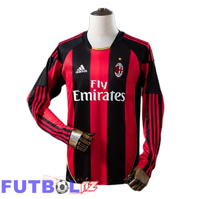 Camisetas De Futbol AC Milan Retro Primera Manga Larga Rojo Negro 2010-2011