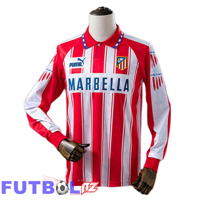 Camiseta Atletico Madrid Retro Primera Manga Larga Rojo Blanco 1994-1995