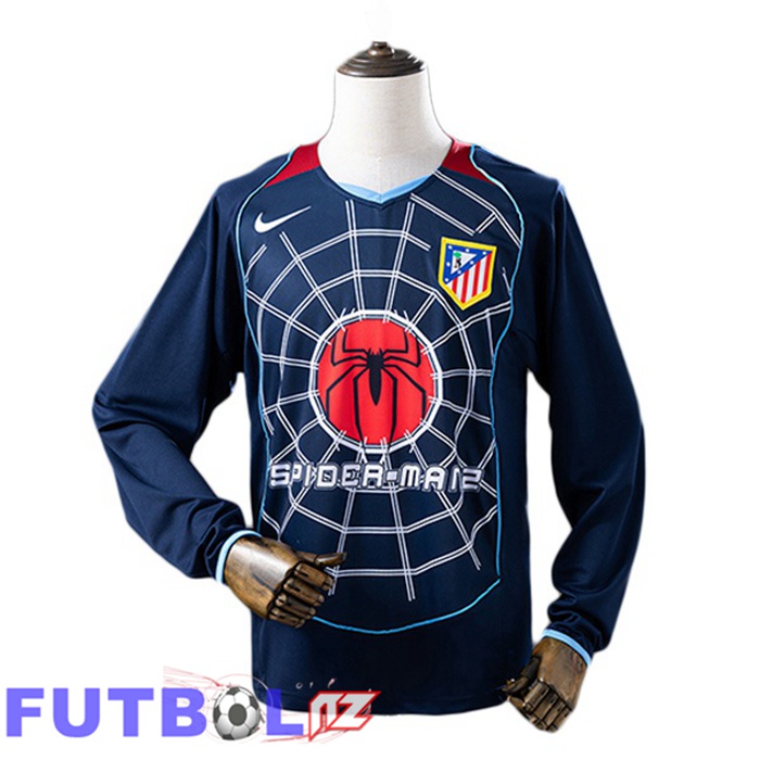 Camisetas De Futbol Atletico Madrid Retro Segunda Manga Larga Azul Real 2004-2005