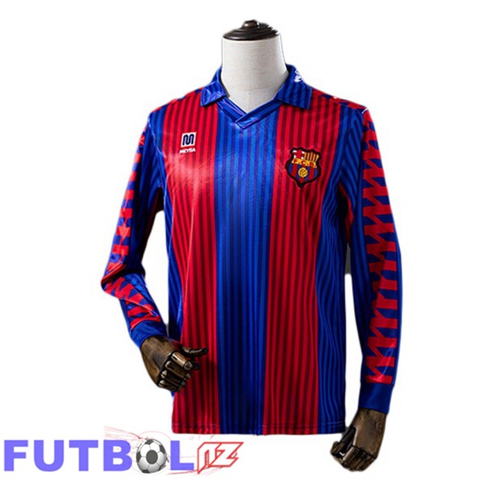 Camisetas De Futbol FC Barcelona Retro Primera Manga Larga Rojo Azul 1990-1991