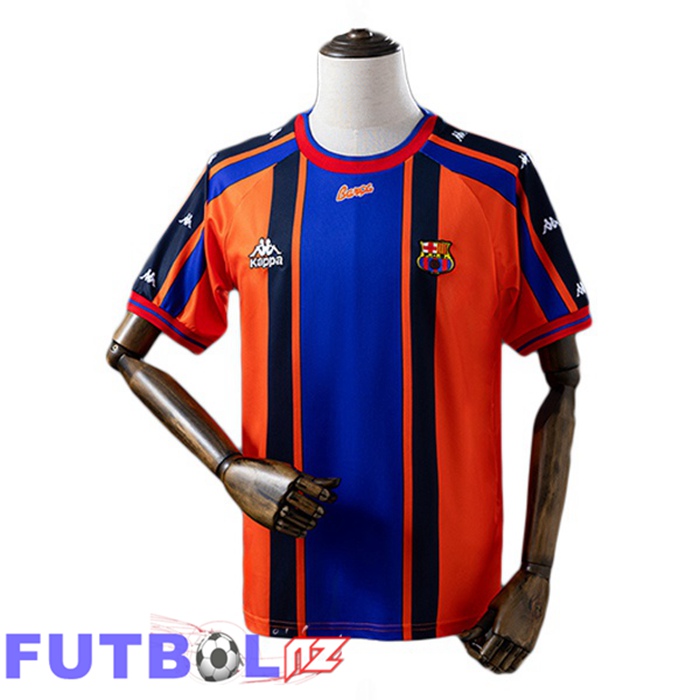 Camisetas De Futbol FC Barcelona Retro Segunda Azul Naranja 1997-1998