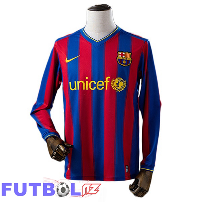 Camisetas De Futbol FC Barcelona Retro Primera Manga Larga Rojo Azul 2009-2010