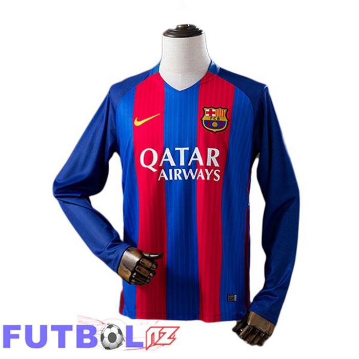 Camisetas De Futbol FC Barcelona Retro Primera Manga Larga Rojo Azul 2016-2017