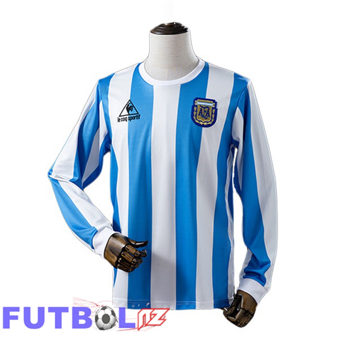 Camisetas De Futbol Argentina Retro Primera Manga Larga Azul Blanco 1986