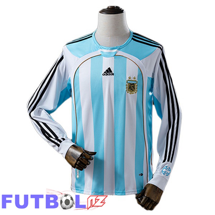 Camisetas De Futbol Argentina Retro Primera Manga Larga Azul Blanco 2006