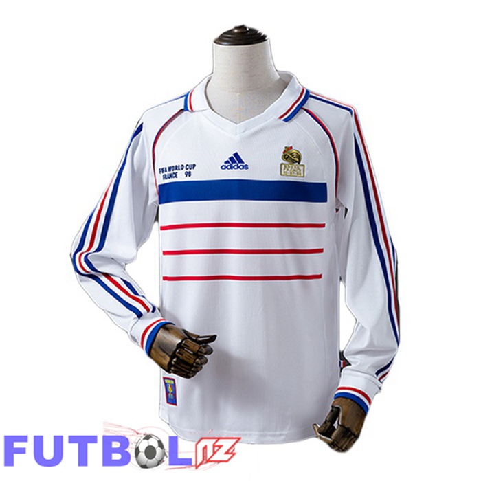 Camisetas De Futbol Francia Retro Segunda Manga Larga Blanco 1998