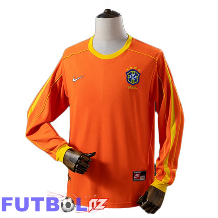 Camisetas De Futbol Brasil Retro Portero Manga Larga Naranja 1998