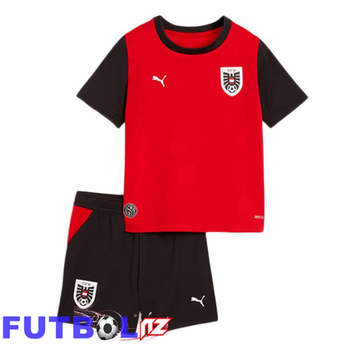 Camisetas De Futbol Austria Ninos Primera Rojo Negro 2026/2027 Camisetas De Futbol Austria Ninos Primera Rojo Negro 2026/2027