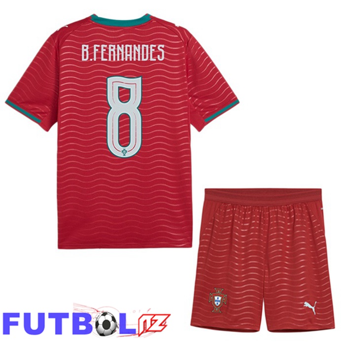Camisetas De Futbol Portugal (B. FERNANDES 8) Ninos Primera Rojo 2026/2027