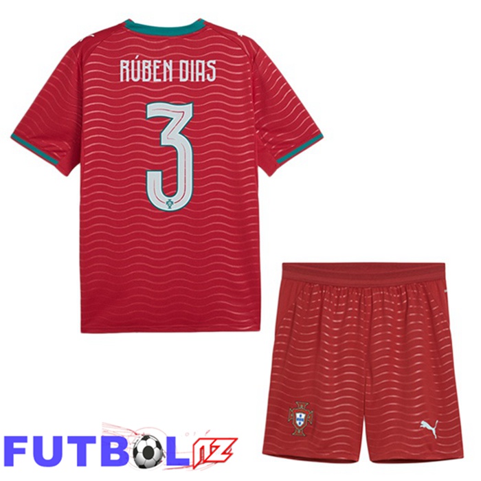 Camisetas De Futbol Portugal (Rúben Dias 3) Ninos Primera Rojo 2026/2027