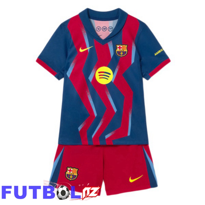 Camisetas De Futbol FC Barcelona Ninos Cuarta Azul Rojo 2025/2026