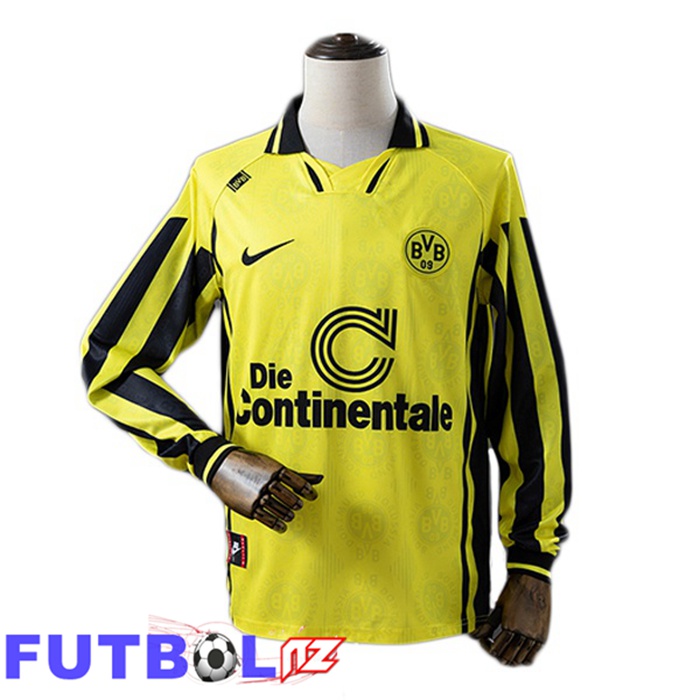 Camisetas De Futbol Dortmund BVB Retro Primera Manga Larga Amarillo 1996-1997